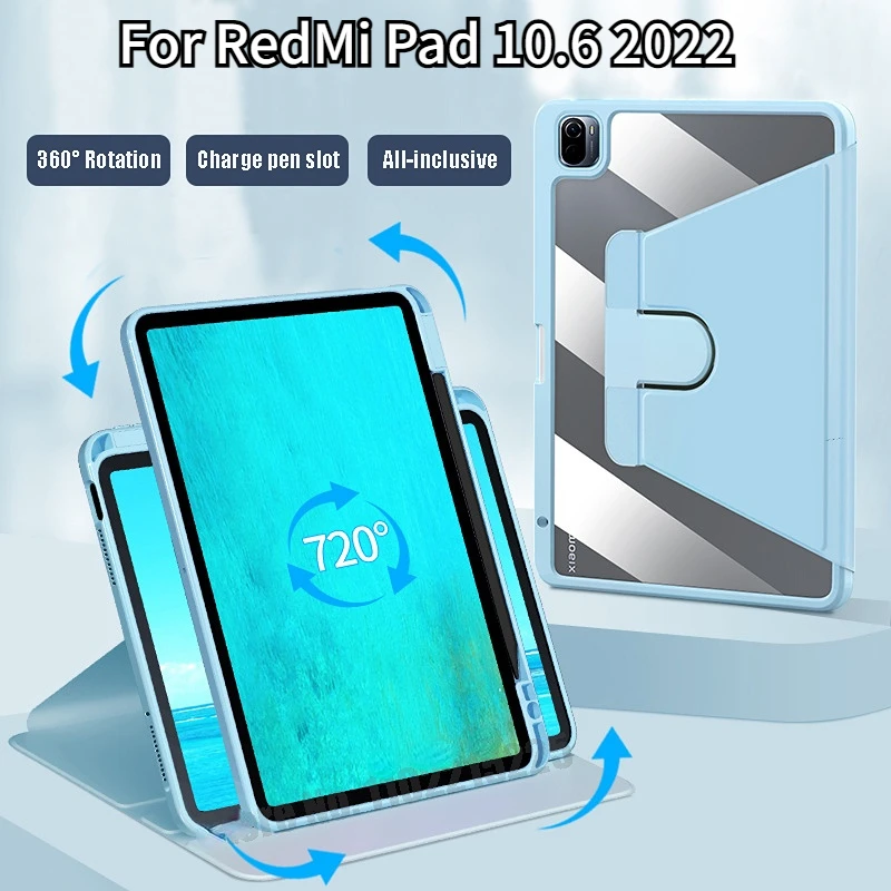 

Умный чехол с поворотом на 360 градусов для Xiaomi RedMi Pad 10,6 дюйма 2022 с футляром для карандашей