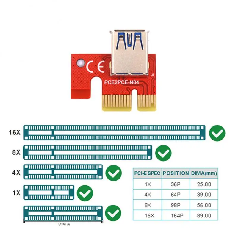 

V014 Pcie Riser Pci-e 1x To 16x Riser Card Pci Express X1 X16 Sata To 6pin Power Cable For Btc Mining Miner 15/6/4pin