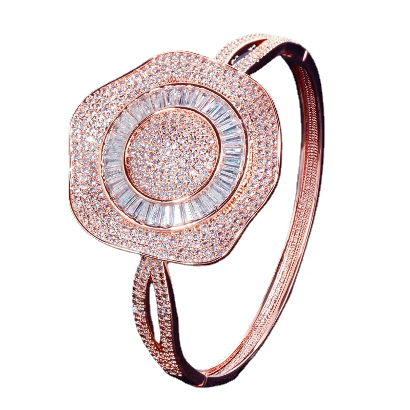 

Exaggerated Floral Bracelet for Women Micro AAA Zircon Copper Rose Gold Plated Banquet High Quality Wedding Party Gift