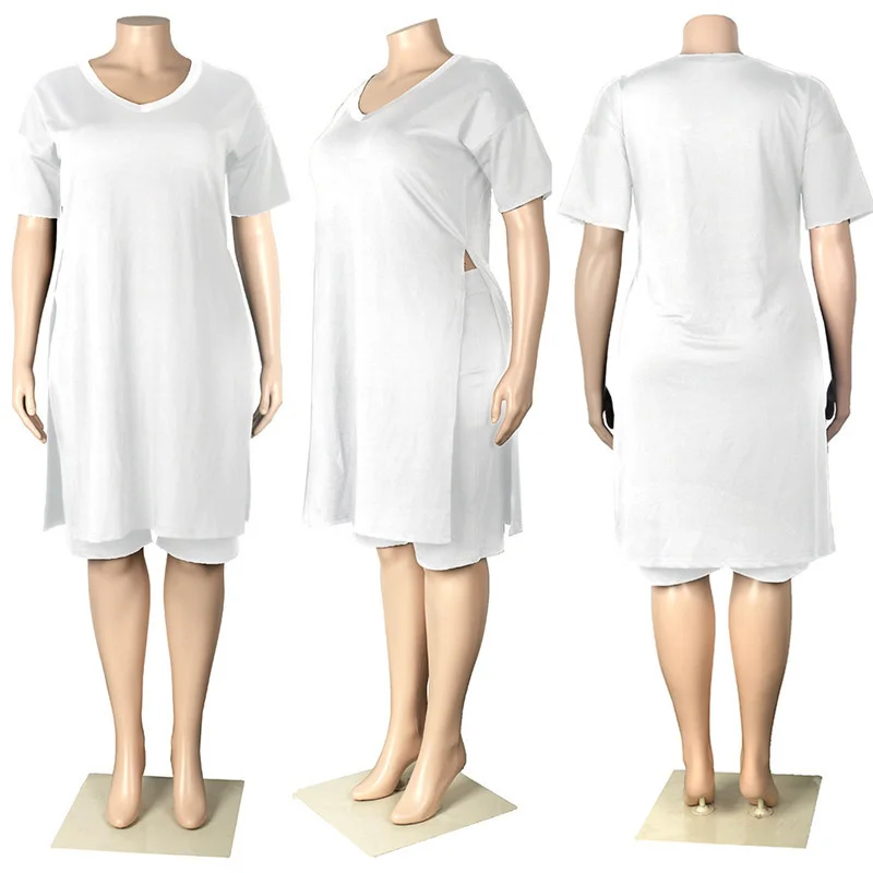 Plus Size Women Clothing Two Piece Set 4xl Summer Wholesale Dropshipping Slip Hemtop Shorts Suit Casual Track 3xl 4xl 5xl 6xl