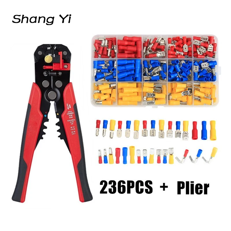 

236pcs box mounted male and female cold pressed terminal rubber pre insulated connector crimping terminal stripper set