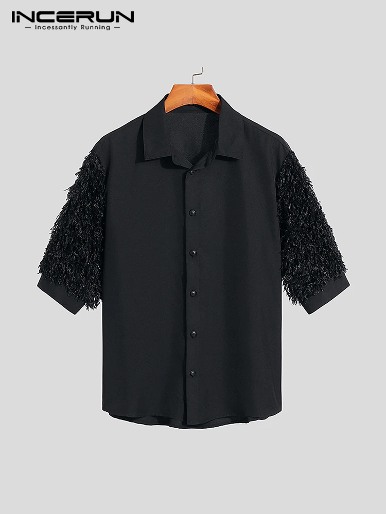 INCERUN Tops 2023 Korean Style New Men Hollow Short Sleeve Shirts Casual Simple Male Solid All-match Lapel Buttons Blouse S-5XL