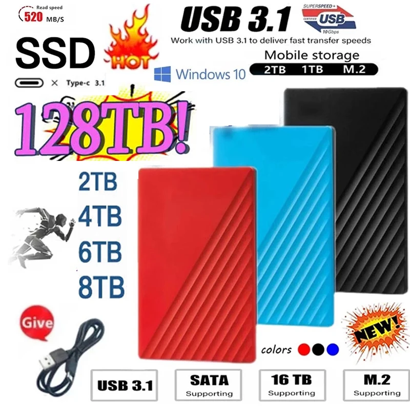 

Портативный 100% оригинальный SSD 64TB жесткий диск 1TB/2 ТБ/4TB/16TB внешний SSD Тип жесткого диска C USB3.1 жесткий диск USB флэш-накопитель