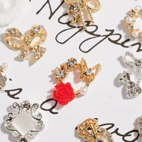 10pcs alloy butterfly garland nail rhinestone pearldiamond crystal nail art charms wedding manicure jewelry sparkly 3d nail gem