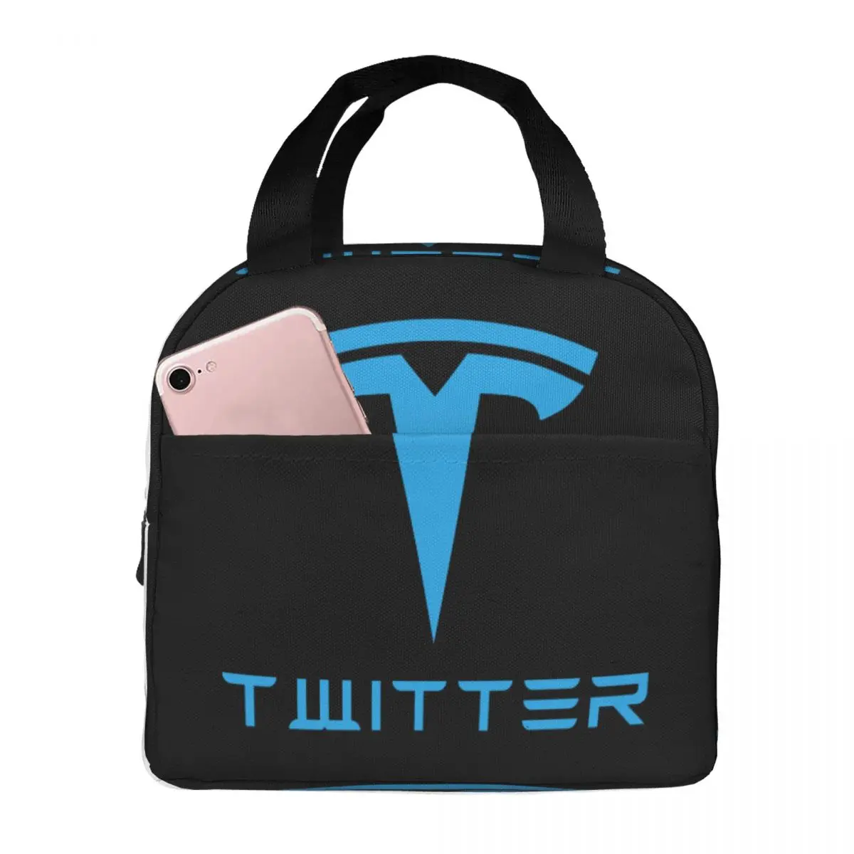 

Tesla Twitter Logo Merch Lunch Boxes Portable Insulated Canvas Cooler Thermal Food Picnic Tote