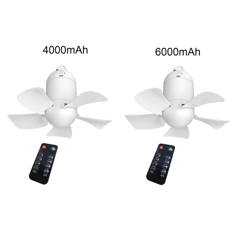 

E65A 5 Leaves USB Ceiling Fan Air Cooler 4000/6000mAh 8.6inch 4 Gears Tent Fans for Camping Outdoor Dormitory Home Bed