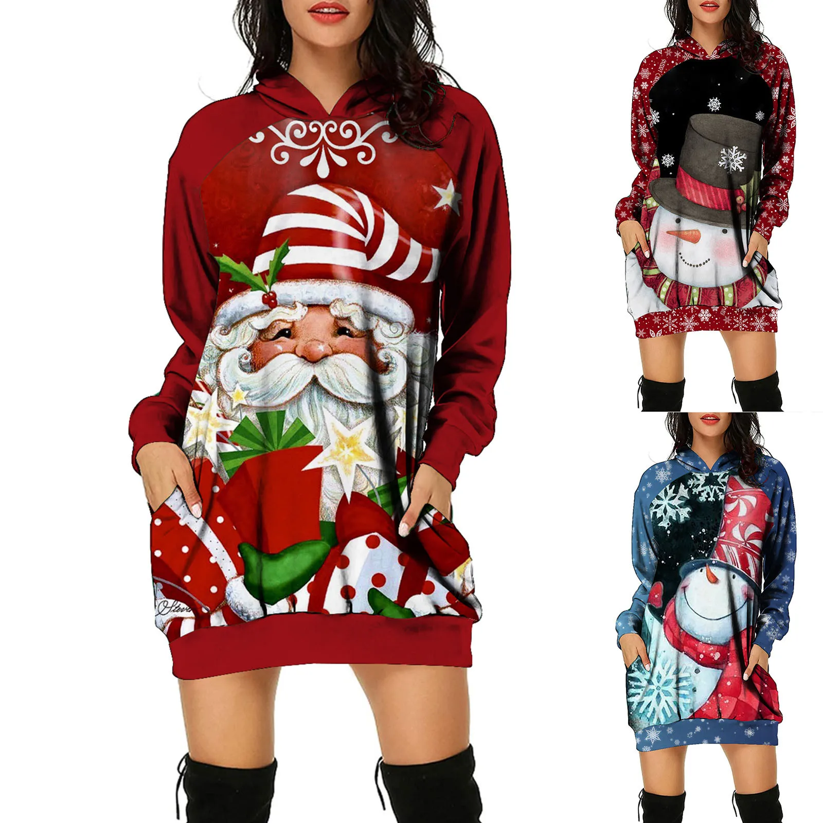 

Women Christmas Print Long Sleeve Winter Casual Loose Hoodies Sweatshirt With Pocket Casual Summer Dress