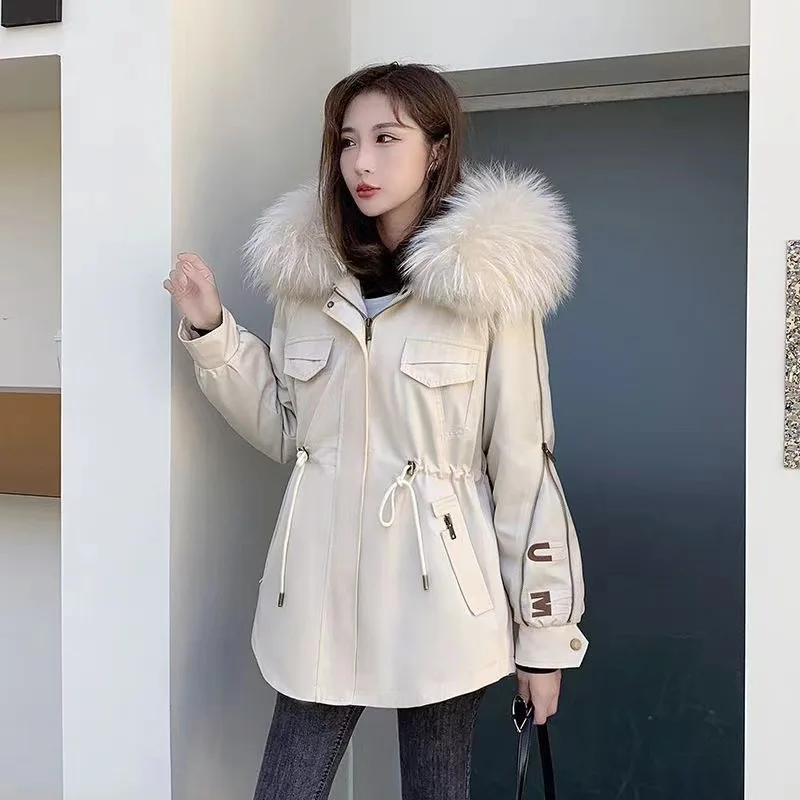 2023 Autumn Winter New Style Pie Female Fashion Rabbit Hair Inner Fur Collar Removable Mid-length Imitation Fur Coat Female