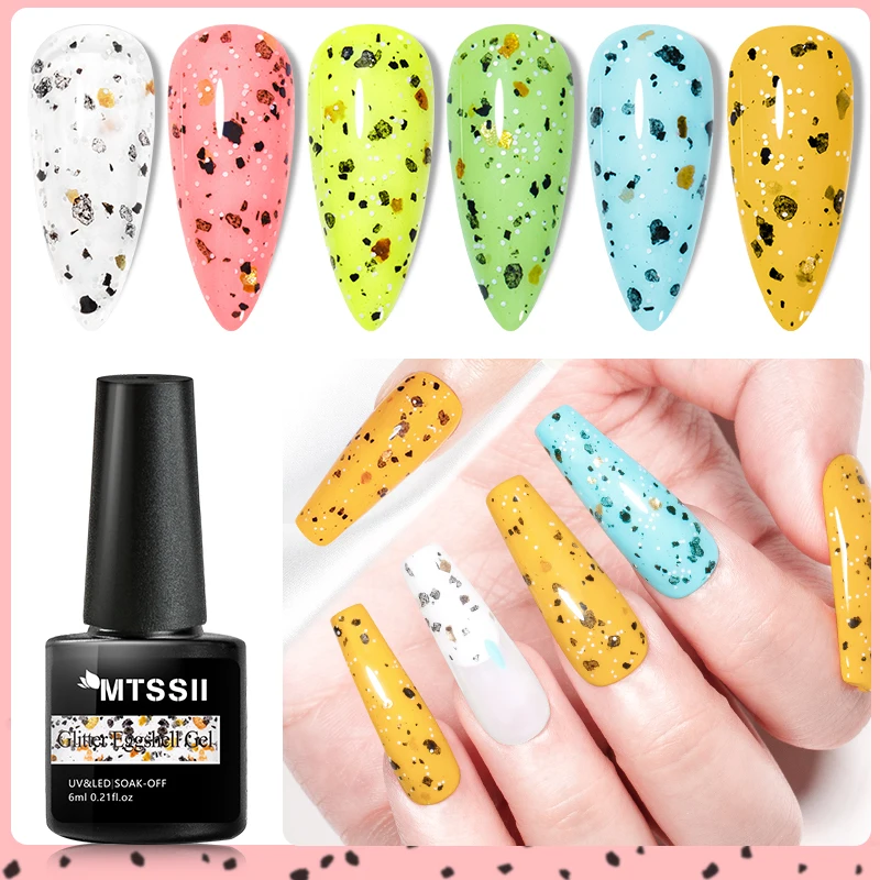 

Mtssii 6ml Eggshell Gold Glitter Gel Nail Polish Quail Egg Effect Transparent Top Coat Semi Permanent Soak Off UV Gel