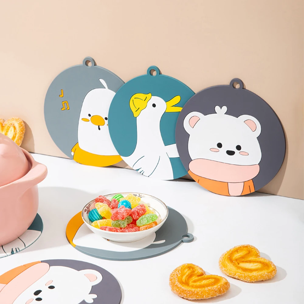 

Kitchen Heat Insulation Mat Round Cartoon Cute PVC Silicone Anti-scalding Non-slip Household Table Tea Cup Bowl Mat