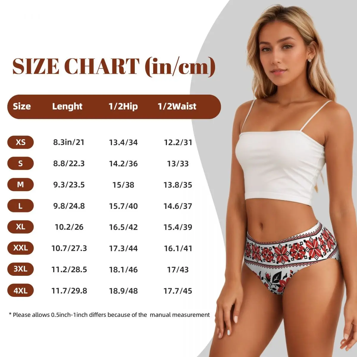 Custom Print With Red Rose And Mallow Ukrainian Traditional Embroidery Panties Underwear Female Vyshyvanka Briefs Underpants
