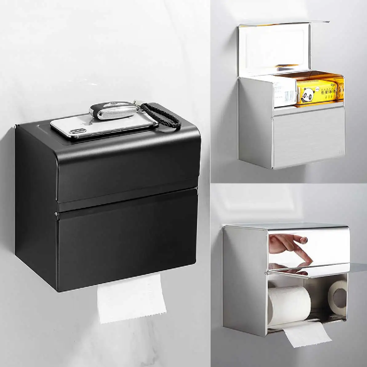 

AE02YJM-0022 bathroom toilet paper box stainless steel toilet storage toilet wall hanging waterproof tissue holder free punch