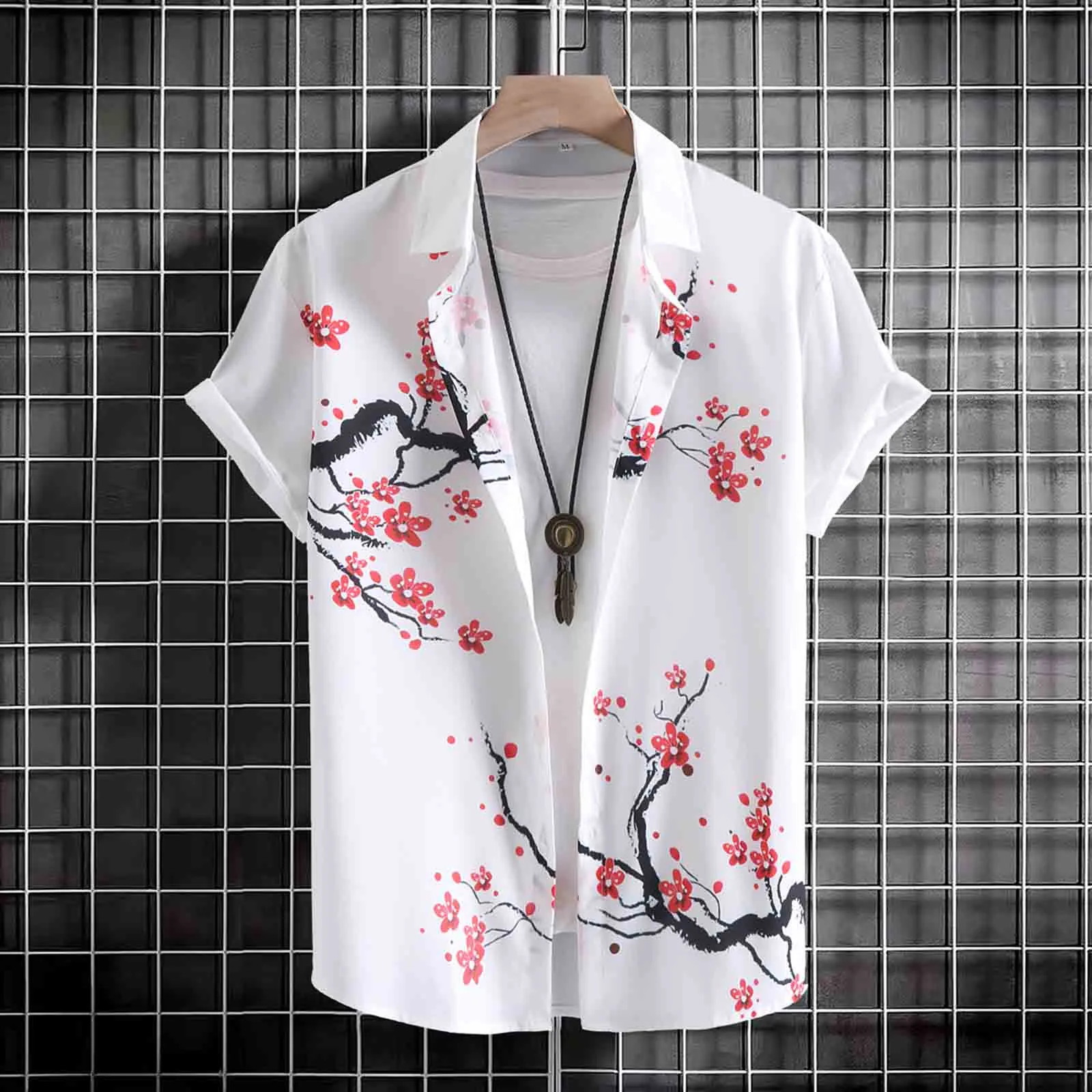 

Anime Tee Shirts Men Male Hawaii Casual Loose Print Shirt Turn Down Collar Short Sleeve Shirt Sport Sleeve