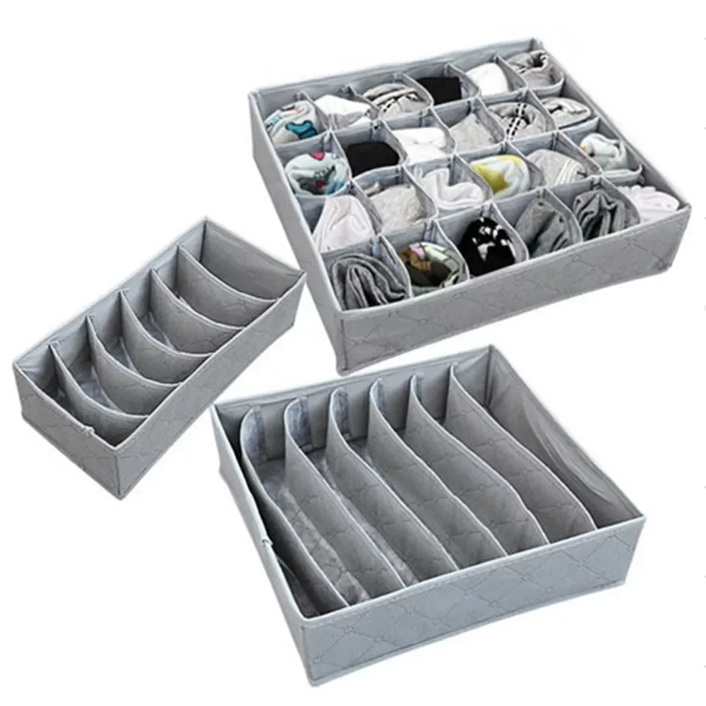 

3pcs/set Foldable Drawer Organizers Storage Box Case For Bra Ties Underwear Socks Scarf Drawer Organizers Gray