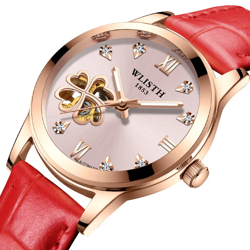 

Часы наручные женские механические, брендовые Роскошные полностью автоматические светящиеся в деловом стиле, с кожаным ремешком