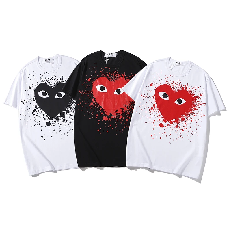 

PLAY Heart-shaped New Women Original Brand Men Tops Summer Short Sleeve Fashion T-shirt 100% Cotton Mans Tshirt