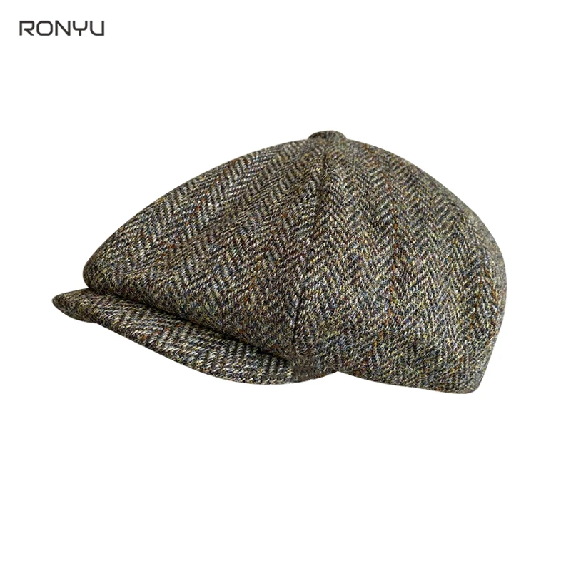 

Wool Cap For Men Newsboy Hats High Quality Men's Brand Cap Winter Herringbone Eight-Blade Cap Flat Hat Brown Women Berets BJM19