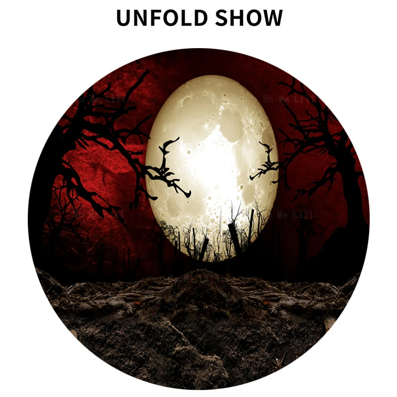 Полная луна ужас кладбище алый небо страшная Хэллоуин Ночная иллюстрация