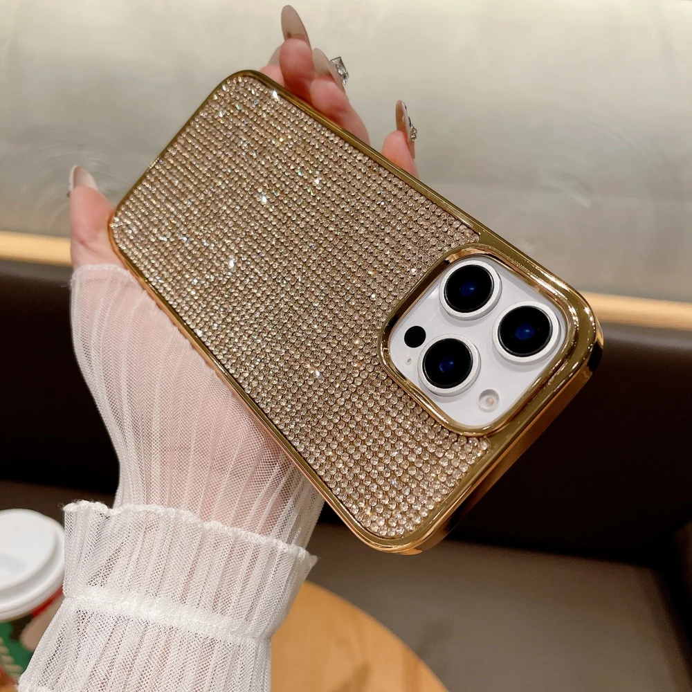 Роскошный чехол Pro Max 16 15 с блестящим бриллиантом и рамкой-бампером для iPhone Plus 11 12 13
