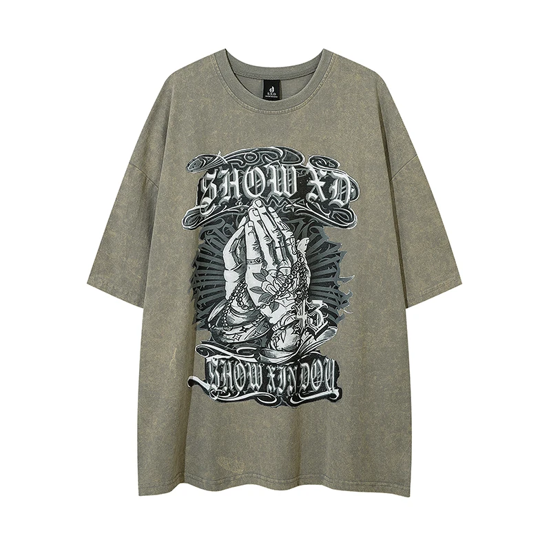 

Футболка мужская оверсайз в стиле ретро с надписью «Hands Cross»