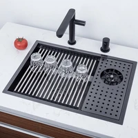 304 stainless steel single bowl top mounted luxury kitchen sinks with cup rinser integrated ledge and accessories