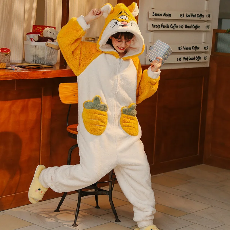 Winter thickening coral fleece pajamas women Flannel  onesie women sexy cute cartoon warm sweet jumpsuit