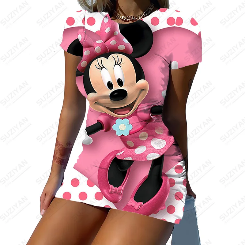 

Disney Motif Print Summer Short Sleeve Short Sexy Dress Female Dress Casual Loose T-Shirts Dress Fitness Vestido Ladies Fashion