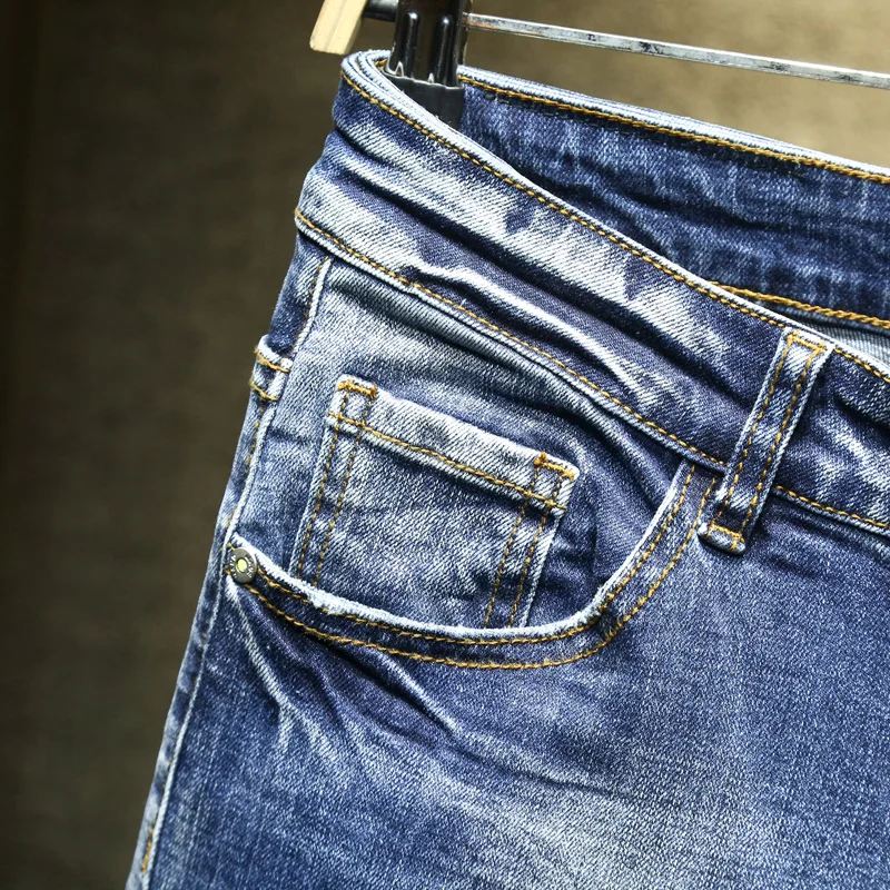 Men's Jeans Retro Slim Fit Denim Pants Bicycle Stretch High Quality Men's Straight Tube Casual Designer Brand Street Apparel