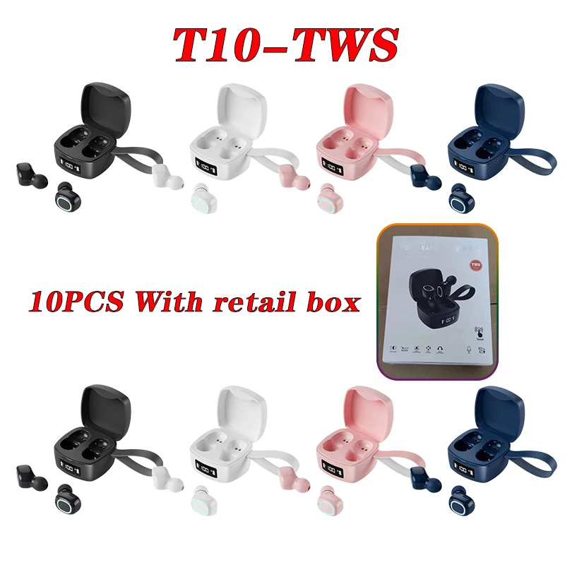 

TWS-наушники T10 с поддержкой Bluetooth и светодиодной подсветкой, 10 шт.