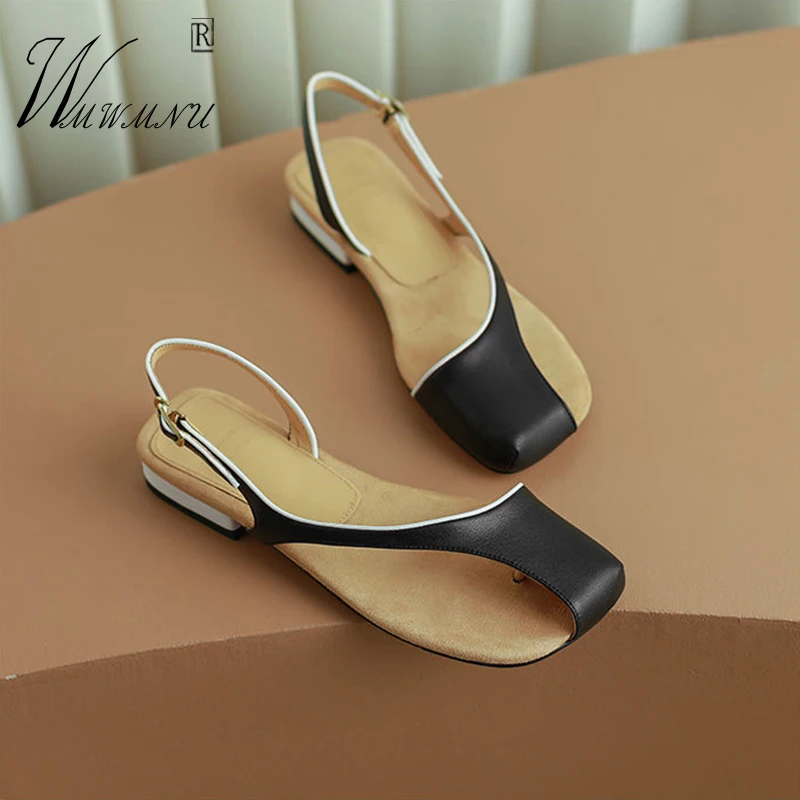 

Black Comfor Non-Slip Hollow Women Sandals Vintage Low-Heel Casual Designer Shoes Fashion Buckle Light Luxury Office Shoes