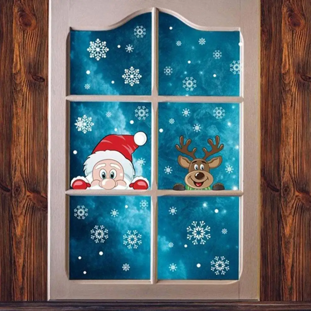 

Christmas Snowflake Window Cling Sticker for Glass Xmas Decal Decoration Holiday Snowflake Santa Claus Reindeer Decal for P S4G3