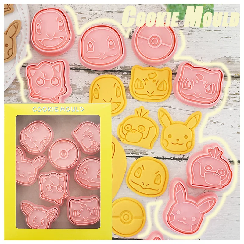 

Pokemon Kawaii Set of Eight Cartoon Cookie Molds Pikachu Jigglypuff Squirtle Charmander Baking Tools Fondant Mold Anime Cute