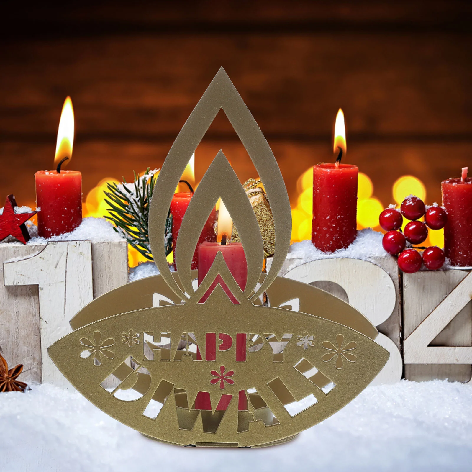 

Diwali Candlestick Hollow Projection Stand Tealight Holder Ornament