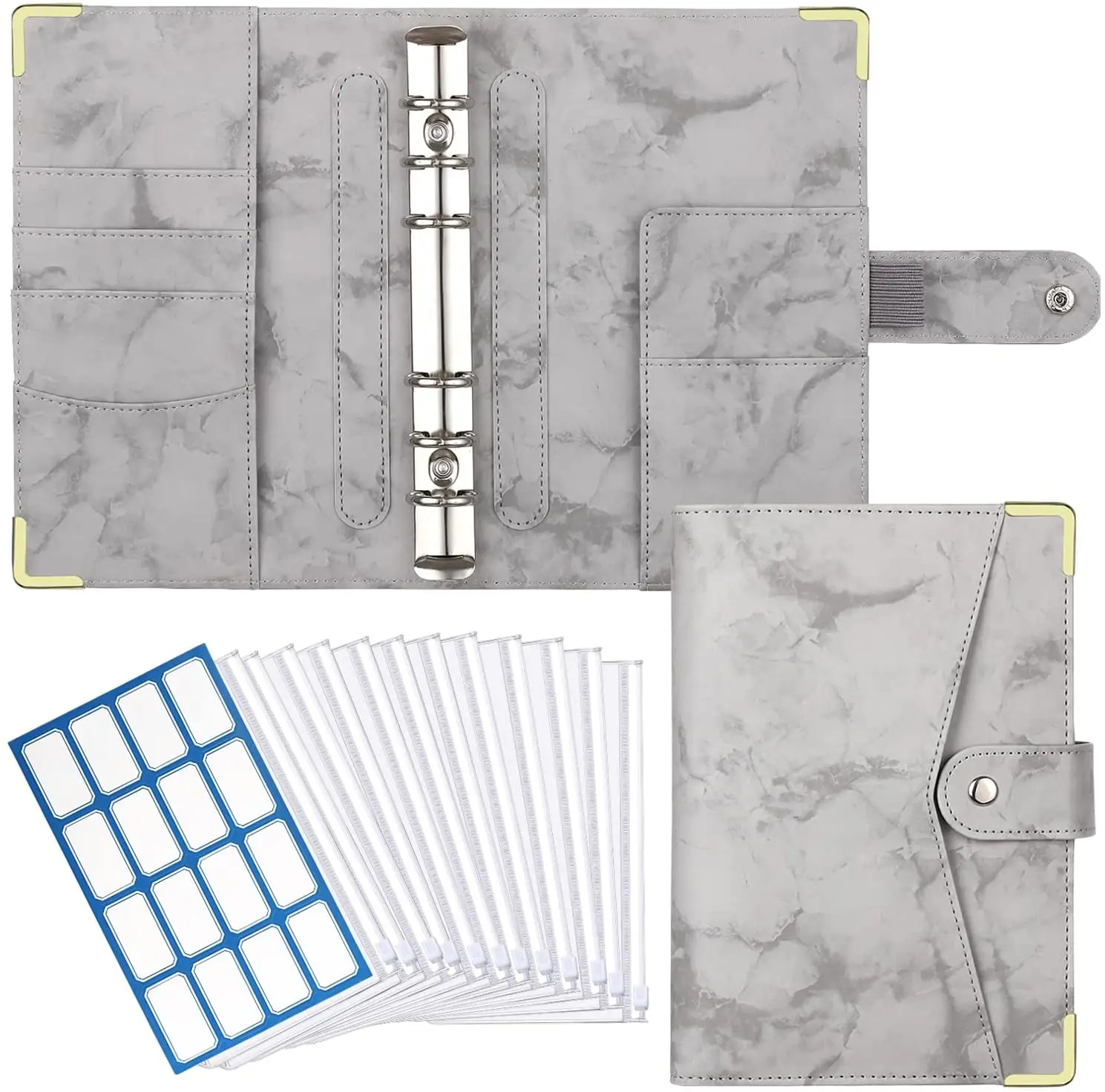 

A6 Budget Binder, 6-Ring Notebook Binder with 12Pcs Zipper Envelopes, Label Sticker Money Saving Envelopes Budget Binder System