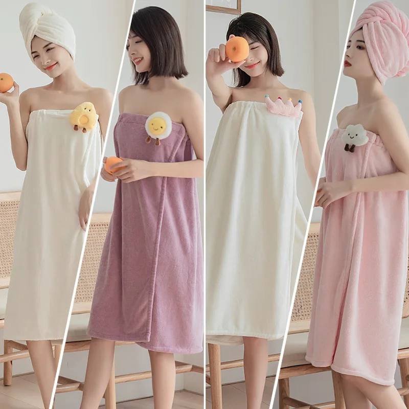 

Cartoon Doll Can Wear Bath Towel Quick-drying Women Coral Fleece Bath Skirt Dress Absorbent Adult Towel Bathroom Shower Supplies