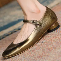 Women's genuine leather metal belt round toe slip-on mary jane flats leisure soft comfortable casual espadrilles daily shoes hot