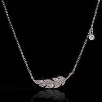 luxury leaf pendant necklace for women with crystal zircon stone silver color women wedding necklace charm statement jewelry
