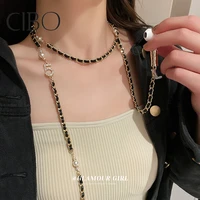 pearl studded digital 5 cylinder leather winding chain necklace korea fashion clavicle joker personalized necklace men jewelry