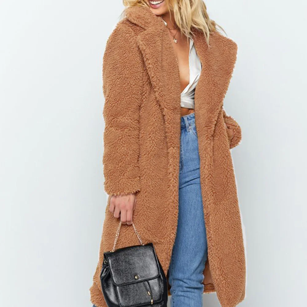 Women's Leather Fur Coat Autumn and Winter Long Imitation Fur Furry Long-Sleeved Coat Faux Fur Coat