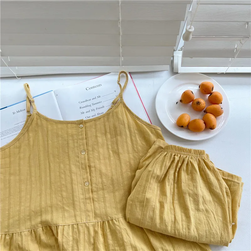 CAIYIER Summer Cotton Women Pajamas Set Sleeveless Sexy Nightwear Sweet Soft Korean Sleepwear Girls Underwear Home Suit M-2XL