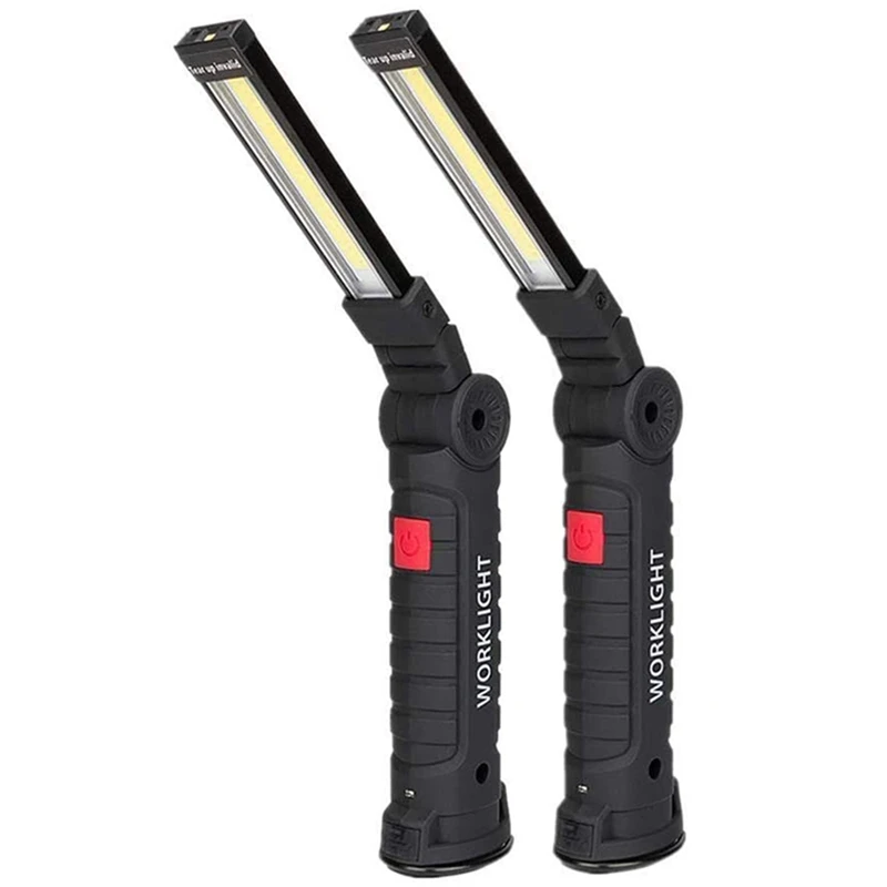 

LED Work Light, 2 Pack COB Rechargeable Flashlight, 5 Modes Bright Handheld LED Light With 360° Rotating Hook And Magnetic Base