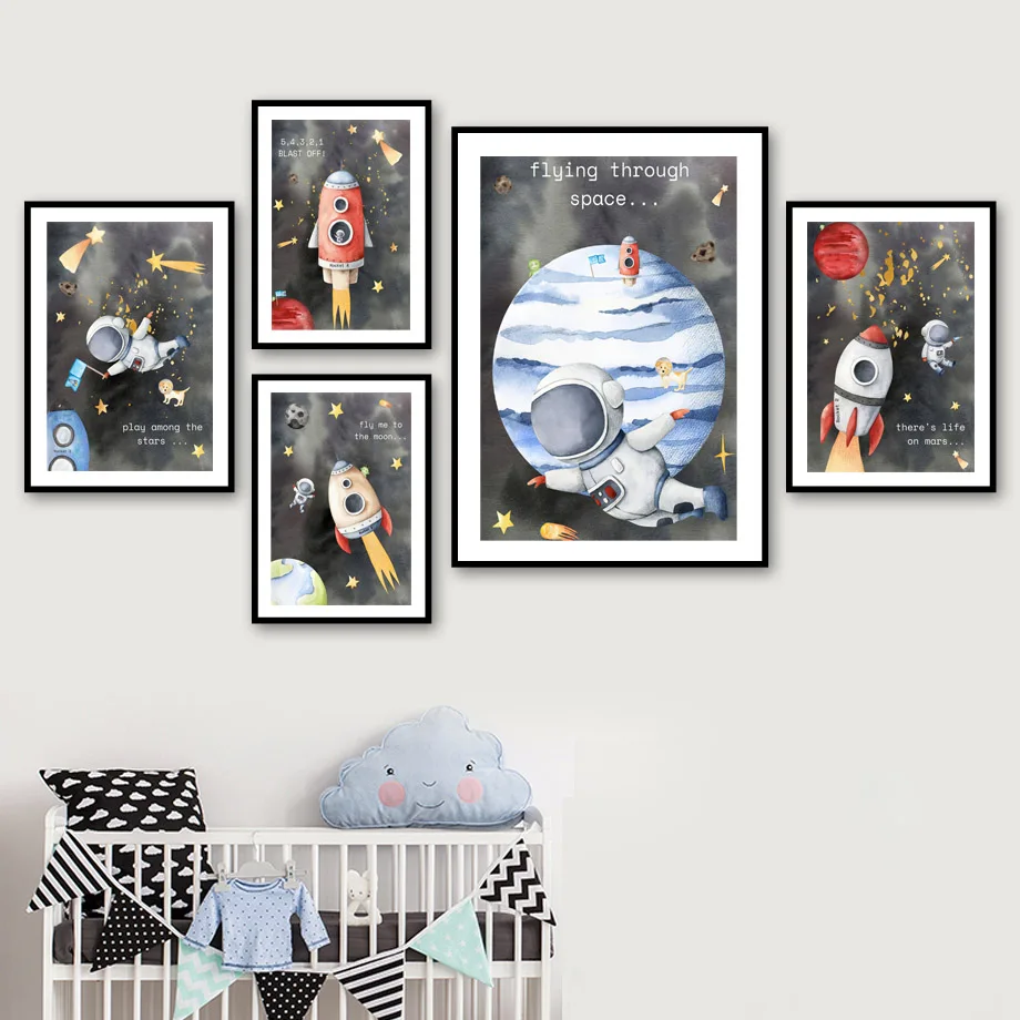 Космические приключения настенная Печать Планета детская живопись на холсте