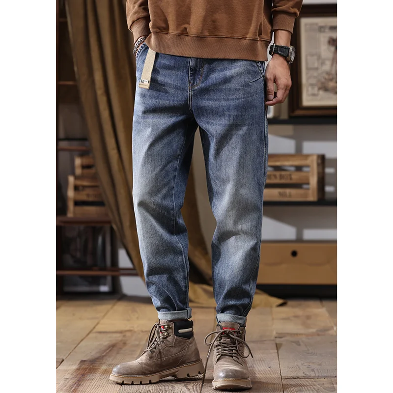 

Men Clothing Autumn and Winter Straight Loose Cylinder Jeans Vintage Chaopai Versatile Comfortable Blue Harun Trousers Women New