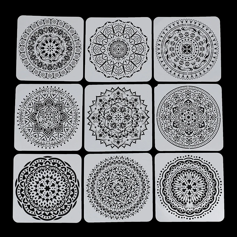 

9Pcs/Pack Mandala Round Geometry DIY Layering Stencils Painting Scrapbook Coloring Embossing Album Decorative Template Set