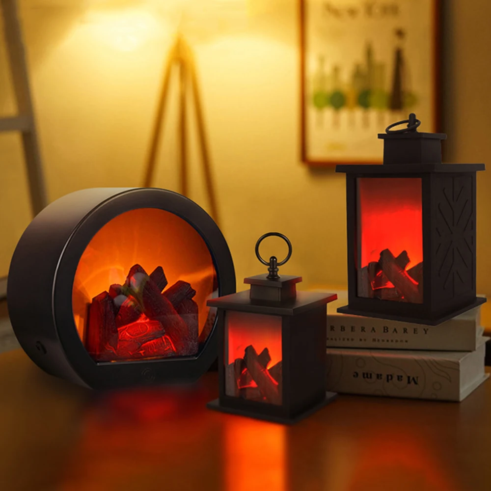 

Flameless LED Simulation Flame Light Fireplace Fire Place Lantern Lamp for Christmas Halloween Indoor Room Atmosphere Decoration
