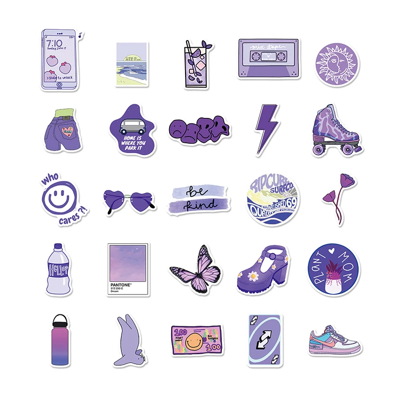 

50 Pcs INS Purple Style Girl Kawaii Cartoon Stickers Purple World Series Stickers DIY Luggage Graffiti Waterproof Sticker Decal