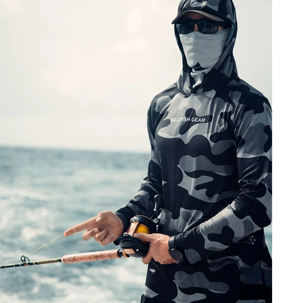 

Hoodie Fishing Shirts Face Mask Cap Long Sleeve Quick Dry Sweatshirt Black Dresses Breathable Jersey UV UPF50+ Fishing Tops Gear