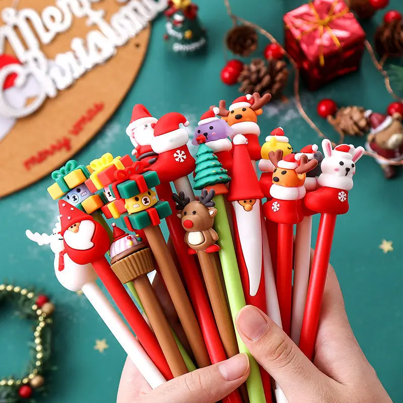 

20pcs/Lot Christmas Cute Gel Pen Xmas Decorations Santa Gift Box Cartoon Cute Pens for Students In School Office Stationary Gift