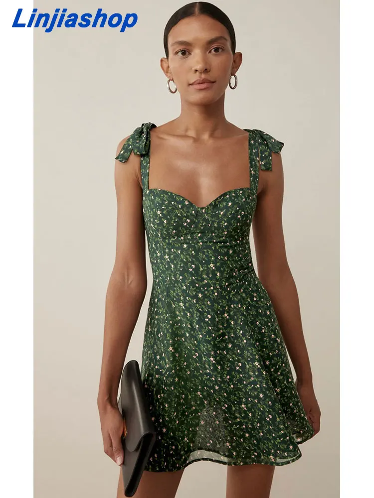 

Летнее женское мини-платье, зеленое облегающее эластичное платье на бретелях-спагетти с молнией сзади, праздничное короткое платье без рук...