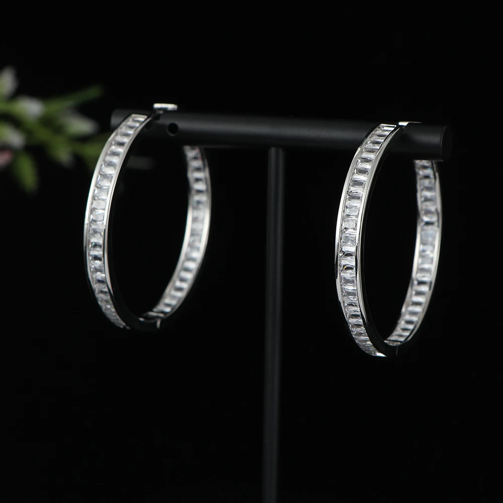 

Luxury Geometry Round Rectangle Cubic Zirconia Statement Hoop Earrings For Women Wedding DUBAI Earring Jewelry E1188